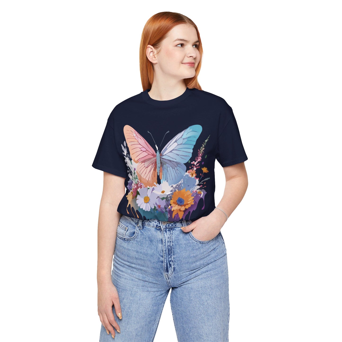 Natural Cotton Tee Shirt with Butterfly