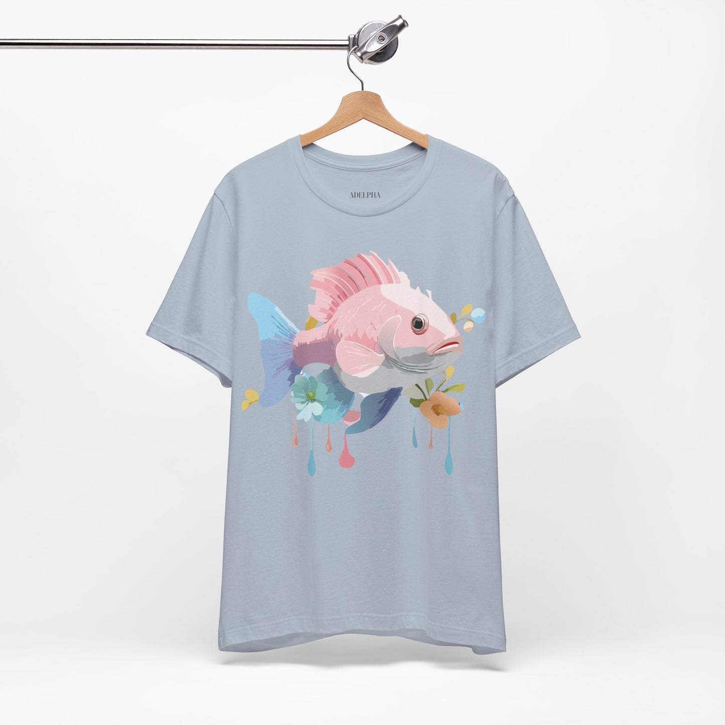 Natural Cotton Tee Shirt with Fish