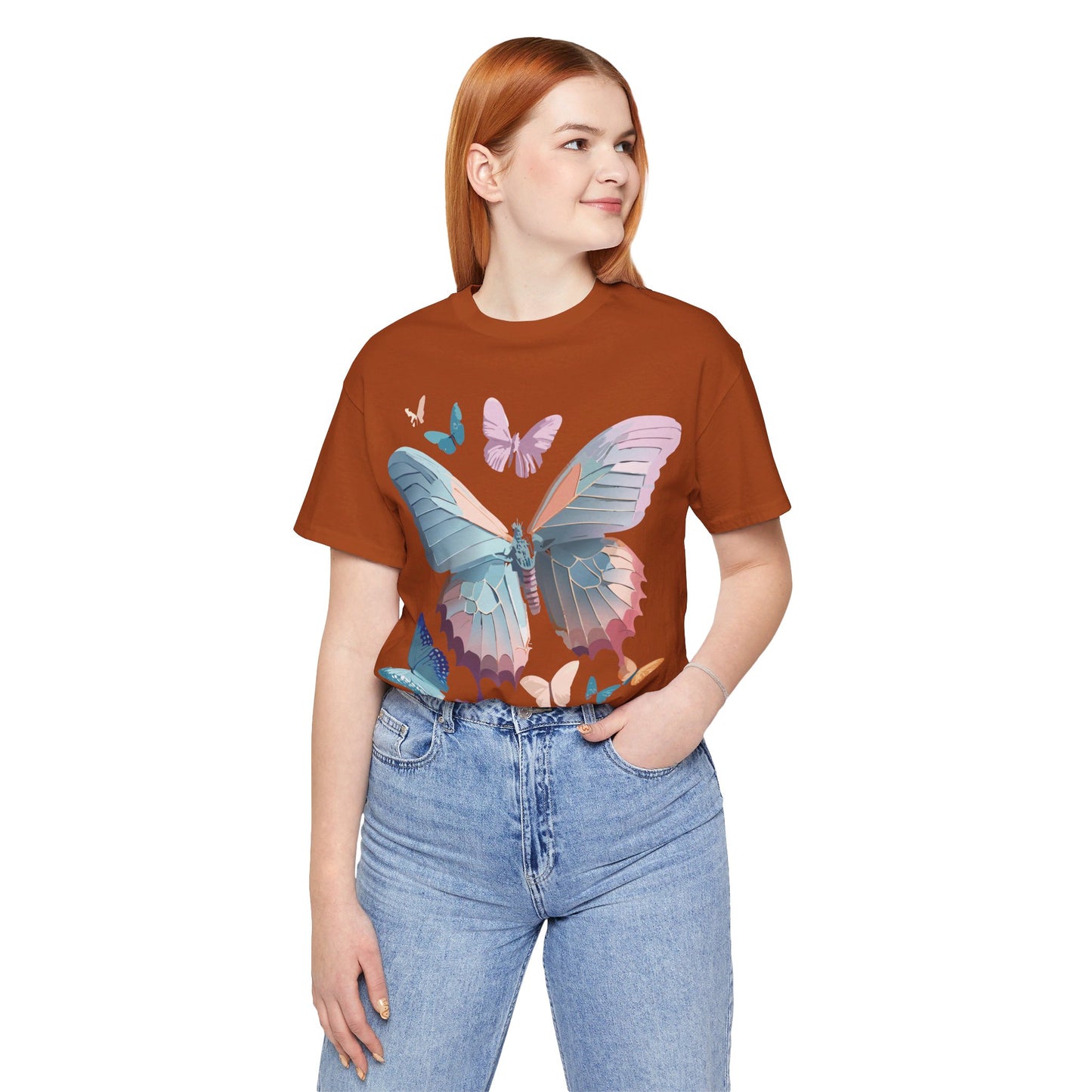 Natural Cotton Tee Shirt with Butterfly