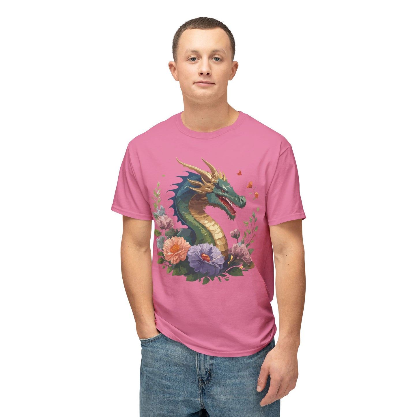 Dragon T-Shirt, Vintage Dragon Tee, Floral Tees, Dragon Art Design Shirt, Tee Shirt with Dragon 4