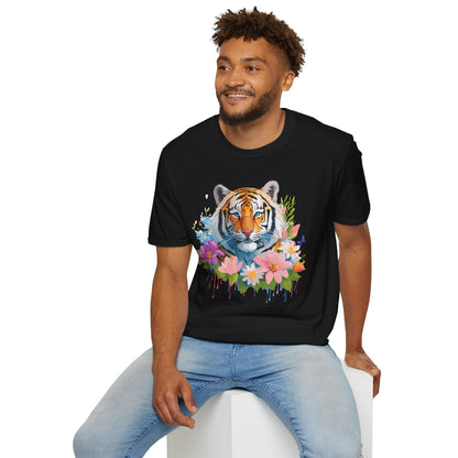 Tiger Print Unisex Softstyle T Shirt 100 Percent Ring Spun Cotton Tee