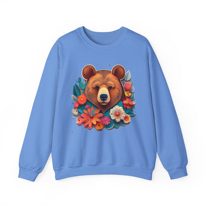 Unisex Floral Bear Sweatshirt Art Design Gildan 18000 Heavy Blend Crewneck