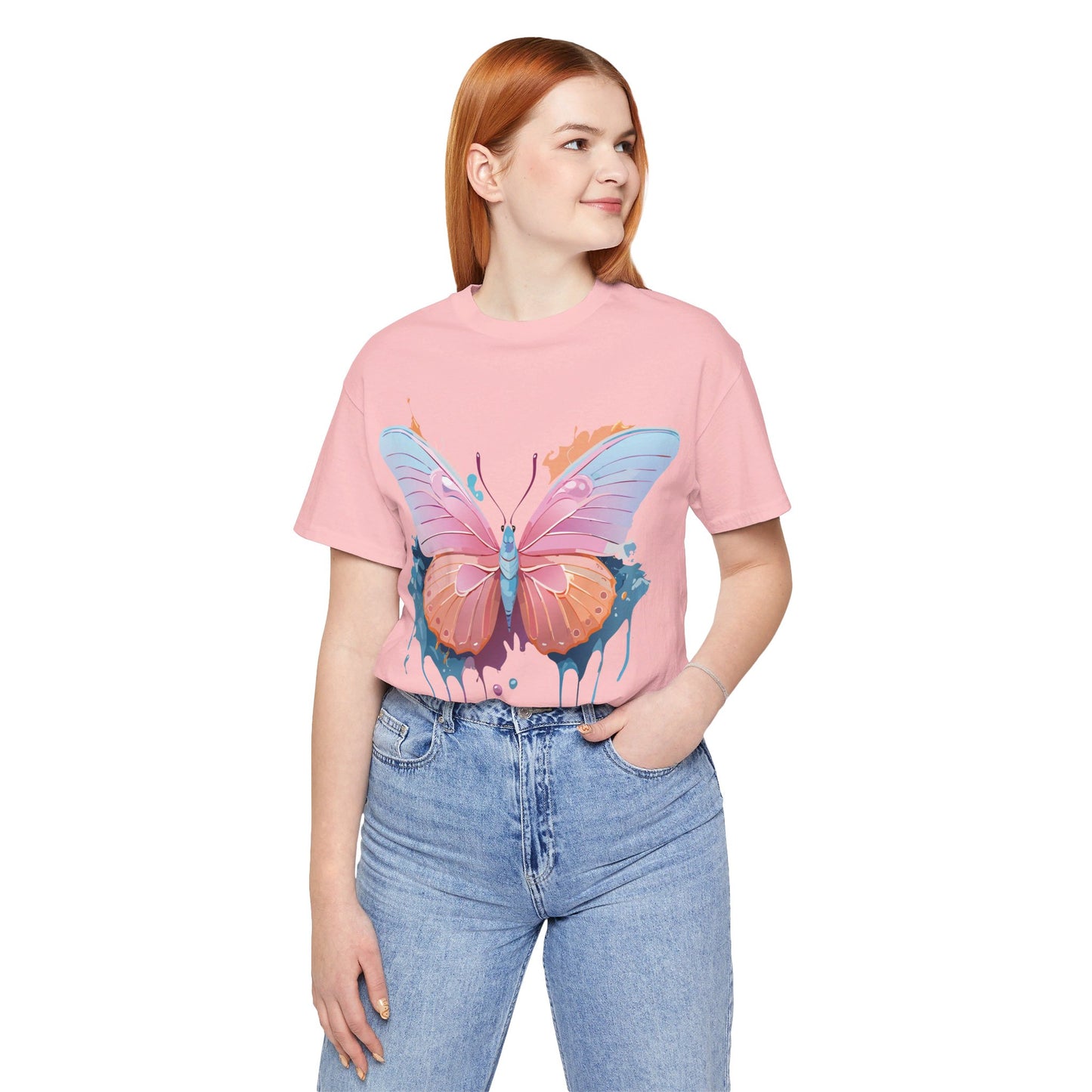 Natural Cotton Tee Shirt with Butterfly