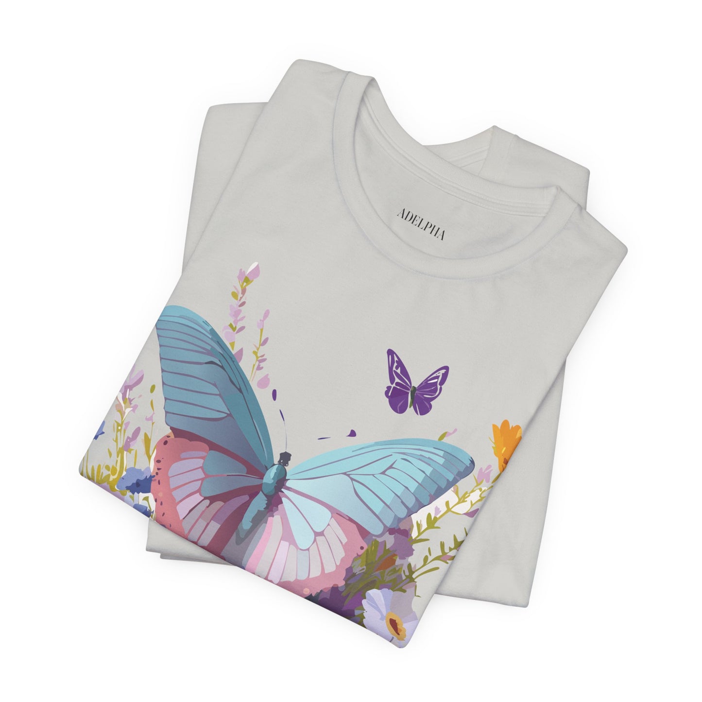 Natural Cotton Tee Shirt with Butterfly