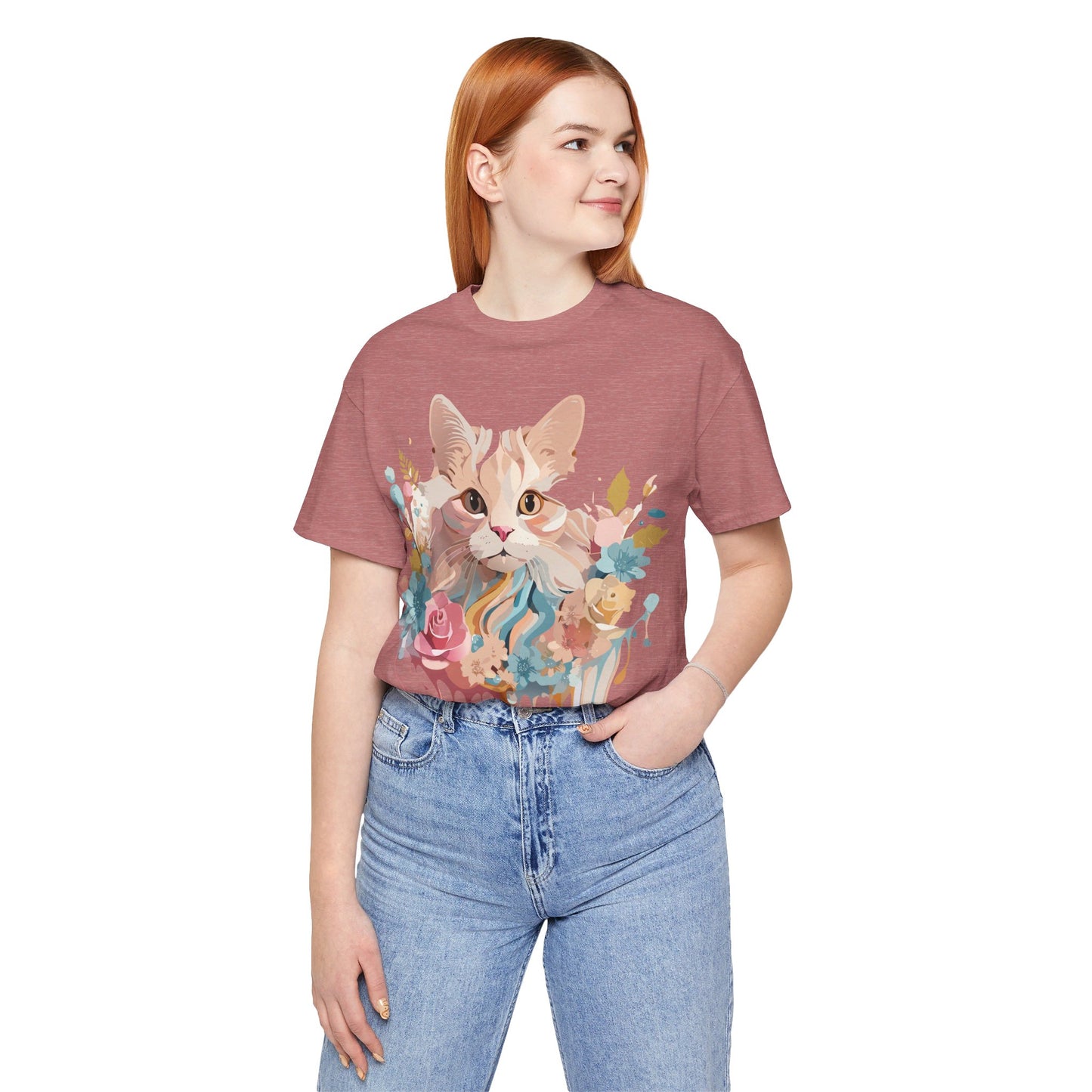 Natural Cotton Tee Shirt with Cat