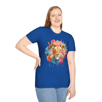 Lion Shirt Unisex Floral Lion Tee Gildan Softstyle 64000 Lightweight Cotton Tee