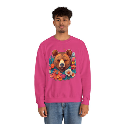 Unisex Floral Bear Sweatshirt Art Design Gildan 18000 Heavy Blend Crewneck