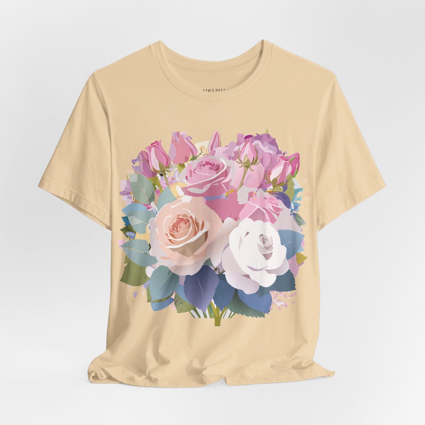 Natural Cotton Tee Shirt with Flowers