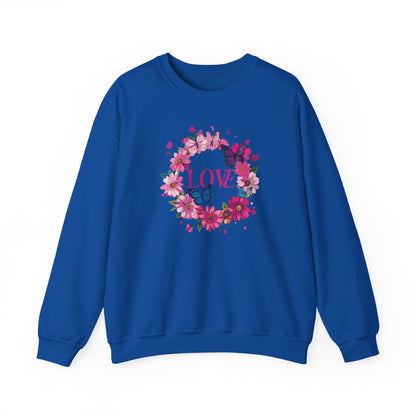 Unisex Floral Love Sweatshirt Butterfly Print 50 50 Cotton Poly Valentines Day