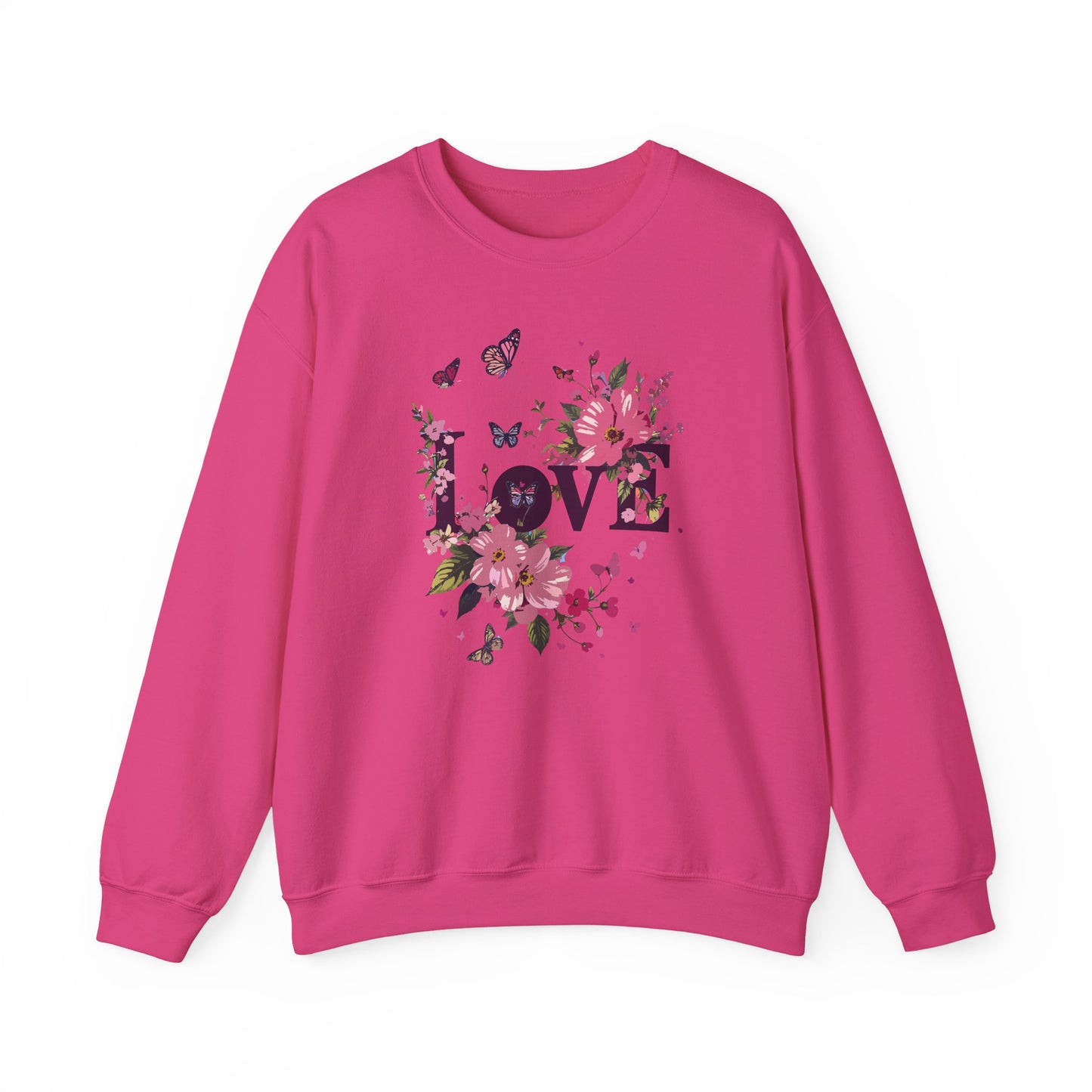 Unisex Floral Love Sweatshirt Fifty Fifty Cotton Poly Valentines Day Gift