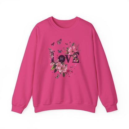 Unisex Floral Love Sweatshirt Fifty Fifty Cotton Poly Valentines Day Gift