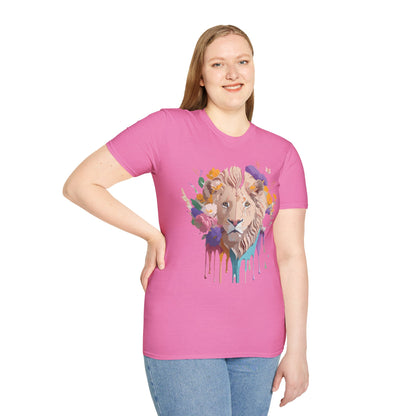 Unisex Lion Shirt Floral Lion Tee Softstyle 64000 Gildan Cotton Tee