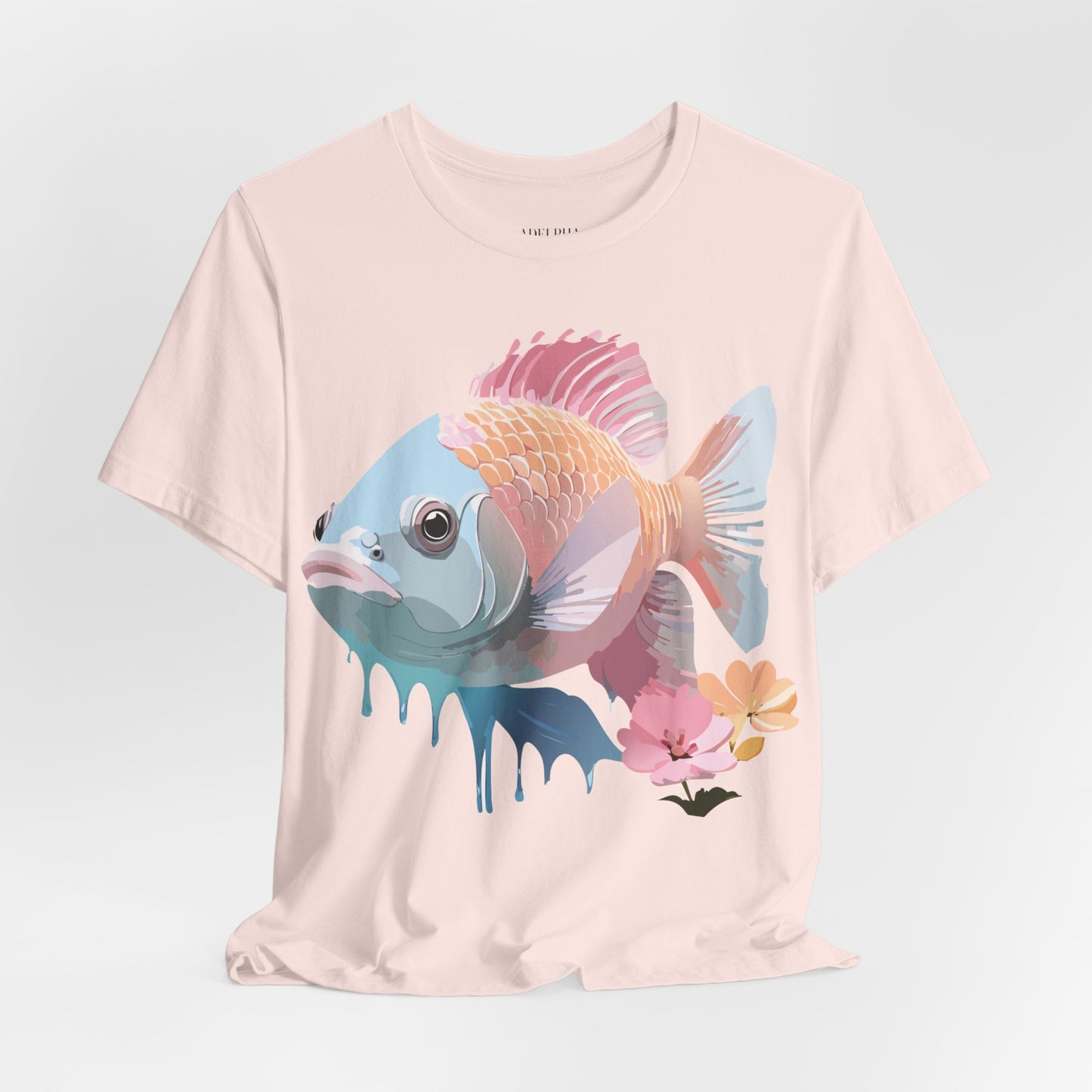 Natural Cotton Tee Shirt with Fish