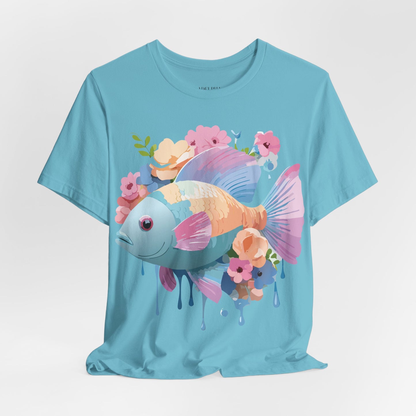 Natural Cotton Tee Shirt with Fish