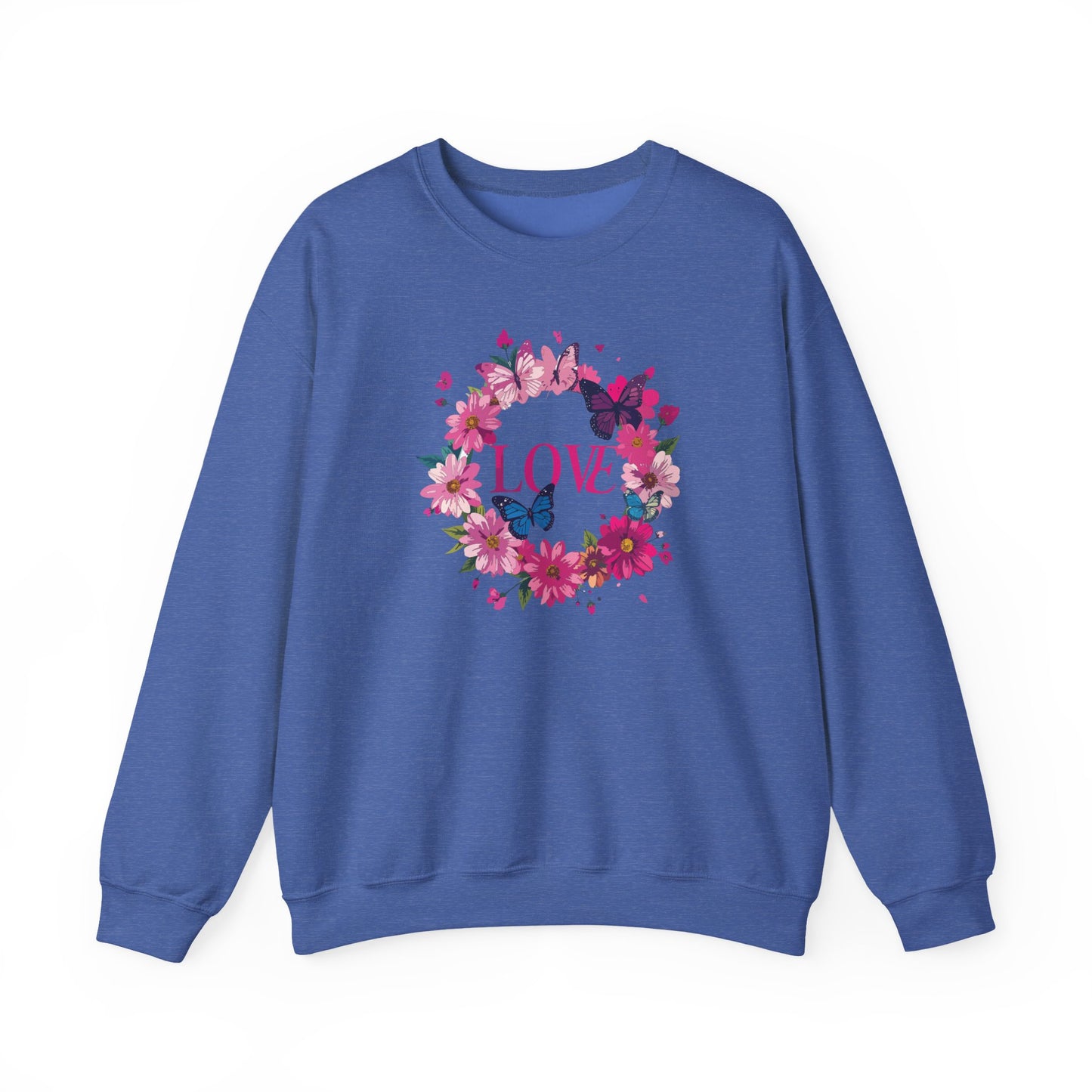 Unisex Floral Love Sweatshirt Butterfly Print 50 50 Cotton Poly Valentines Day
