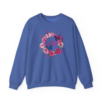 Unisex Floral Love Sweatshirt Butterfly Print 50 50 Cotton Poly Valentines Day