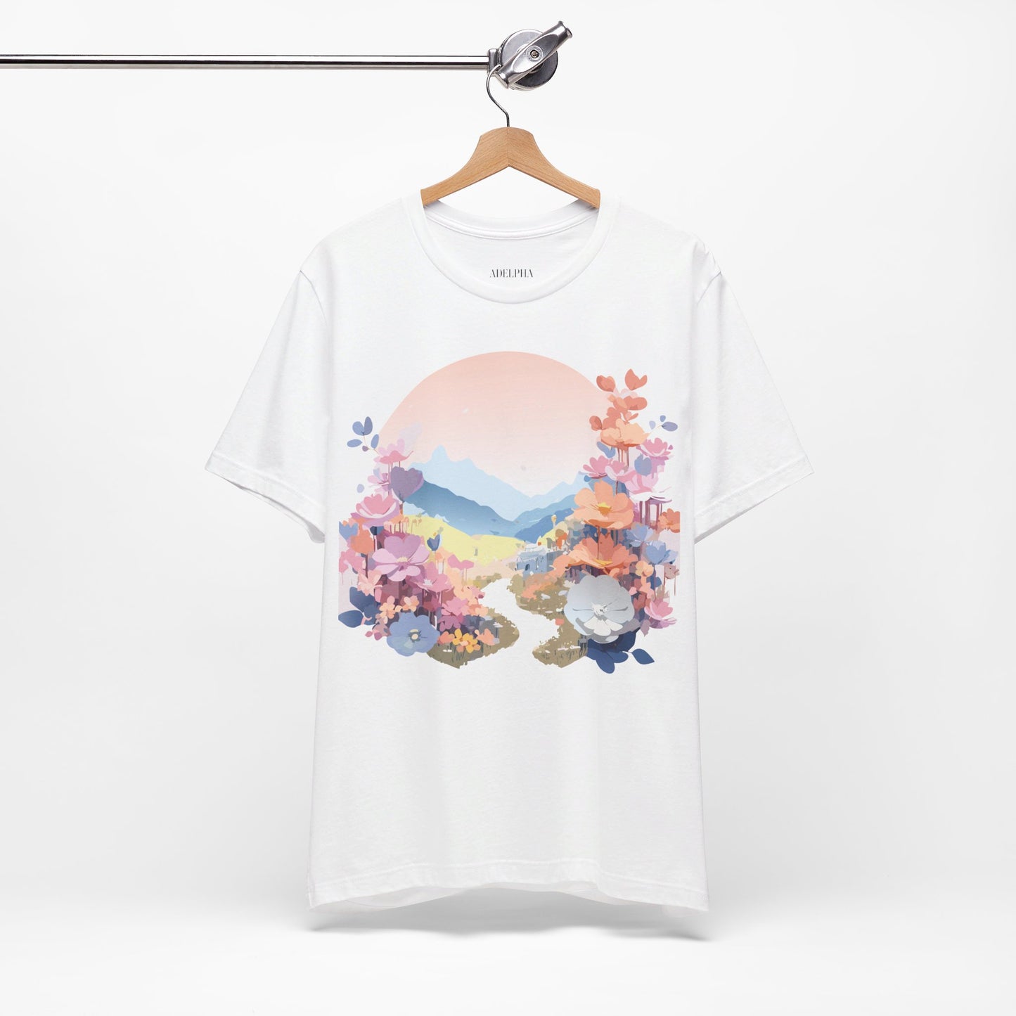 Natural Cotton Tee Shirt with Flowers