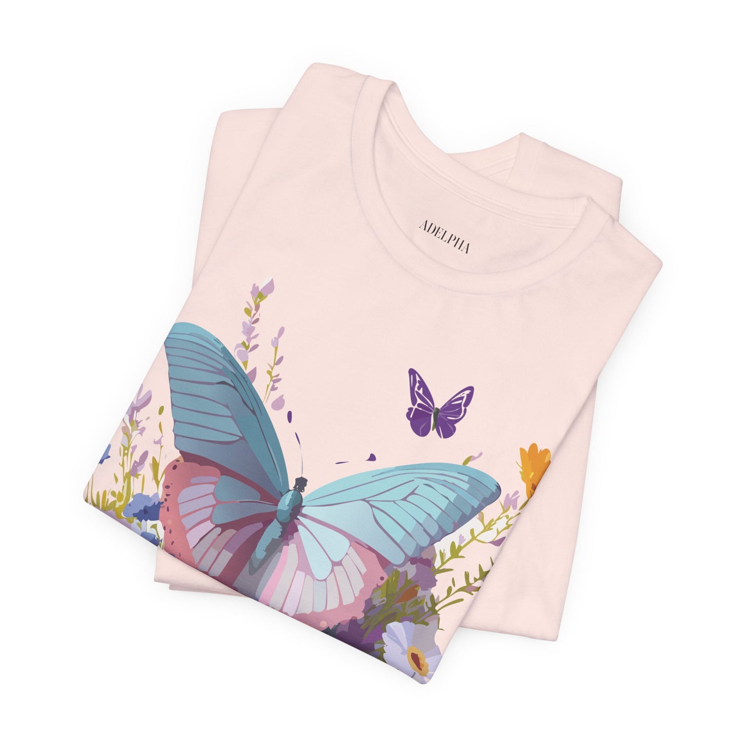 Natural Cotton Tee Shirt with Butterfly