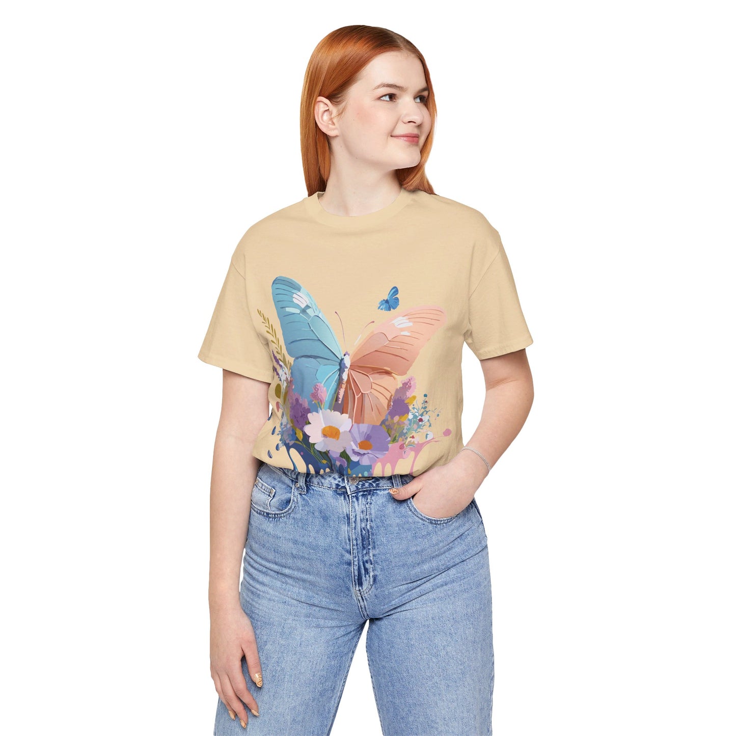 Natural Cotton Tee Shirt with Butterfly