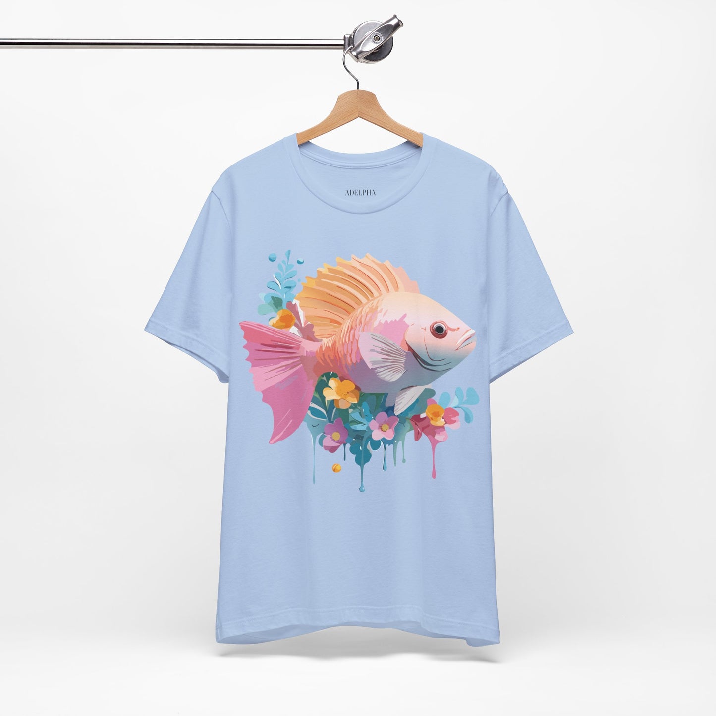 Natural Cotton Tee Shirt with Fish