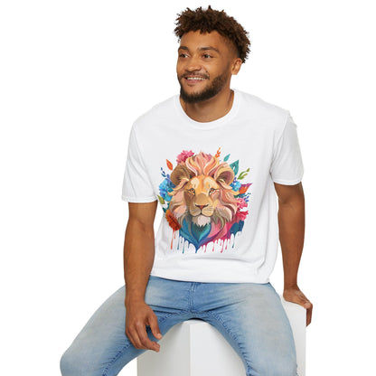 Lion Shirt Unisex Floral Lion Tee Gildan Softstyle 64000 Lightweight Cotton Tee