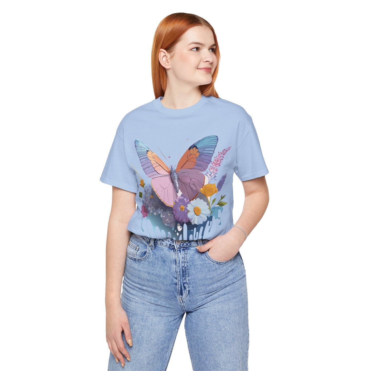 Natural Cotton Tee Shirt with Butterfly