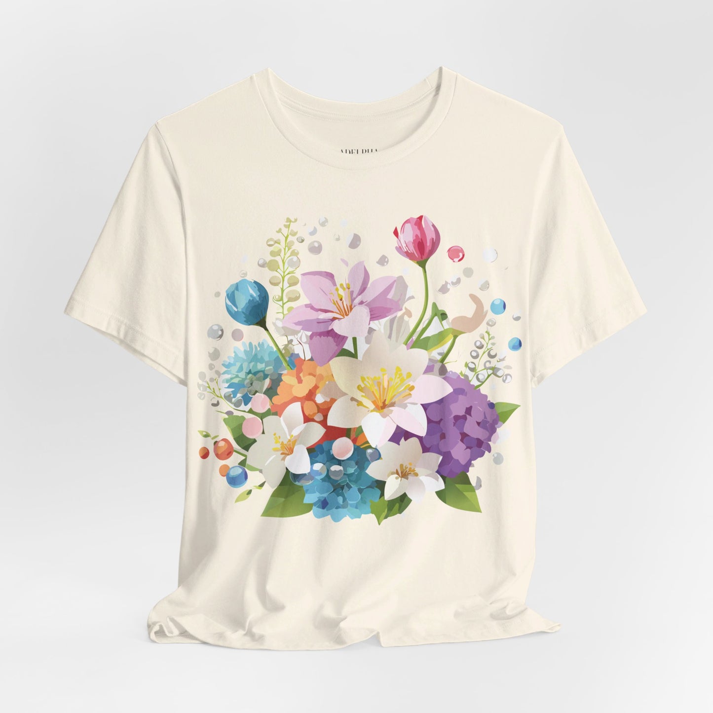 Natural Cotton Tee Shirt with Flowers