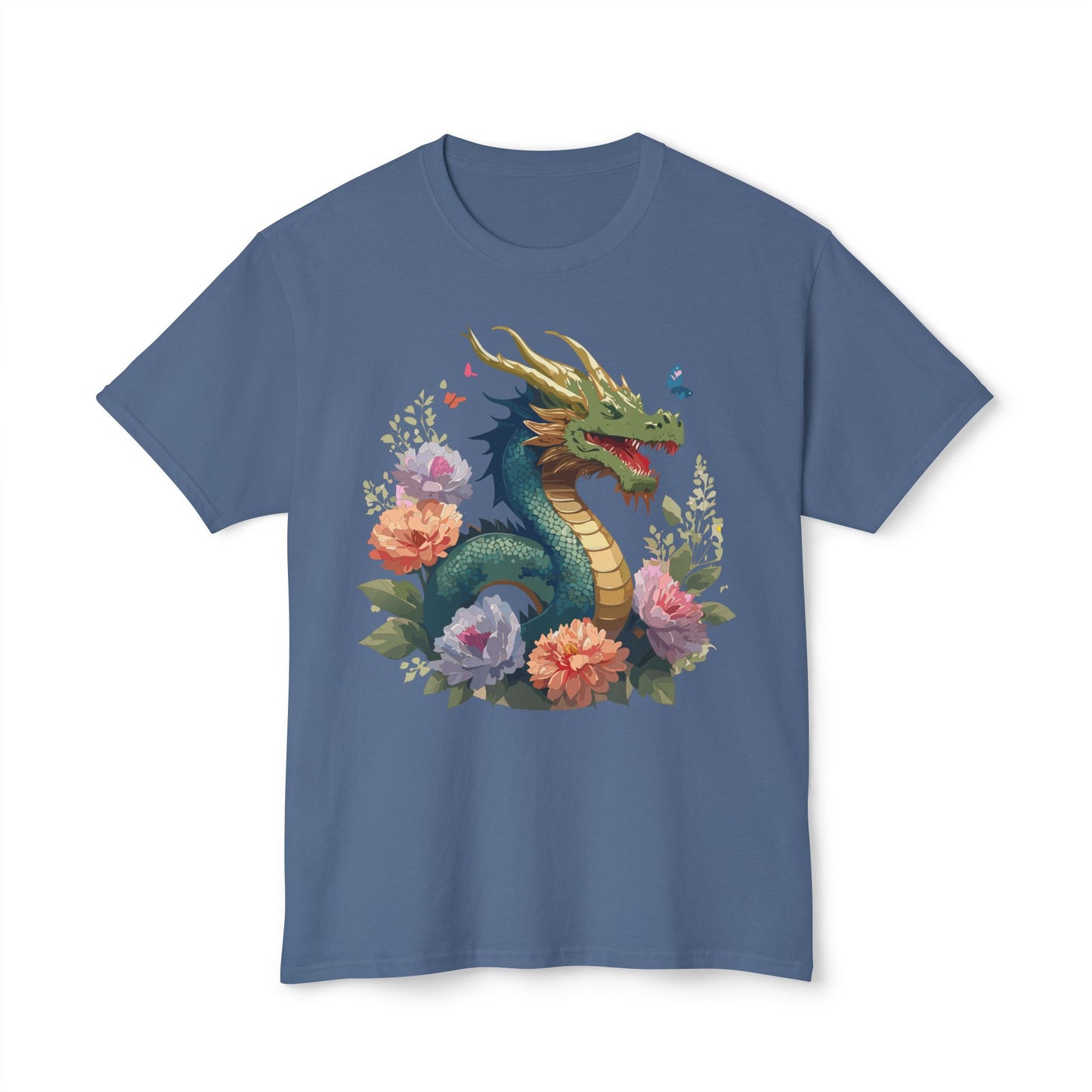 Dragon T-Shirt, Vintage Dragon Tee, Floral Tees, Dragon Art Design Shirt, Tee Shirt with Dragon 1