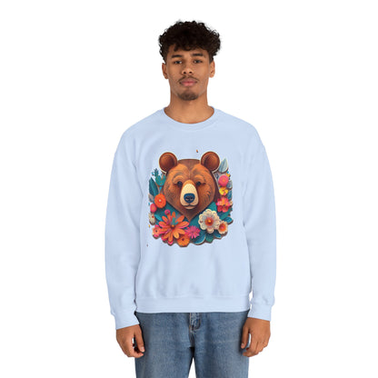 Unisex Floral Bear Sweatshirt Art Design Gildan 18000 Heavy Blend Crewneck