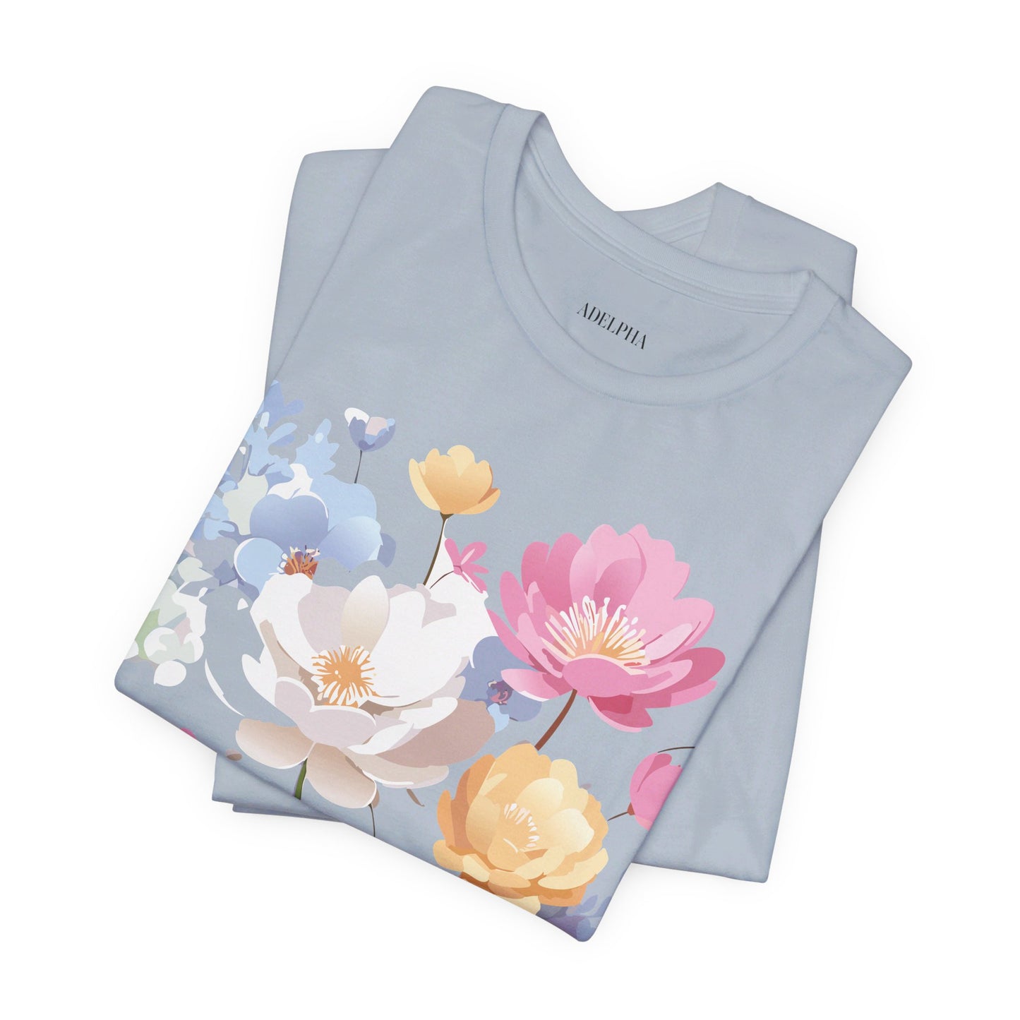 Natural Cotton Tee Shirt with Flowers