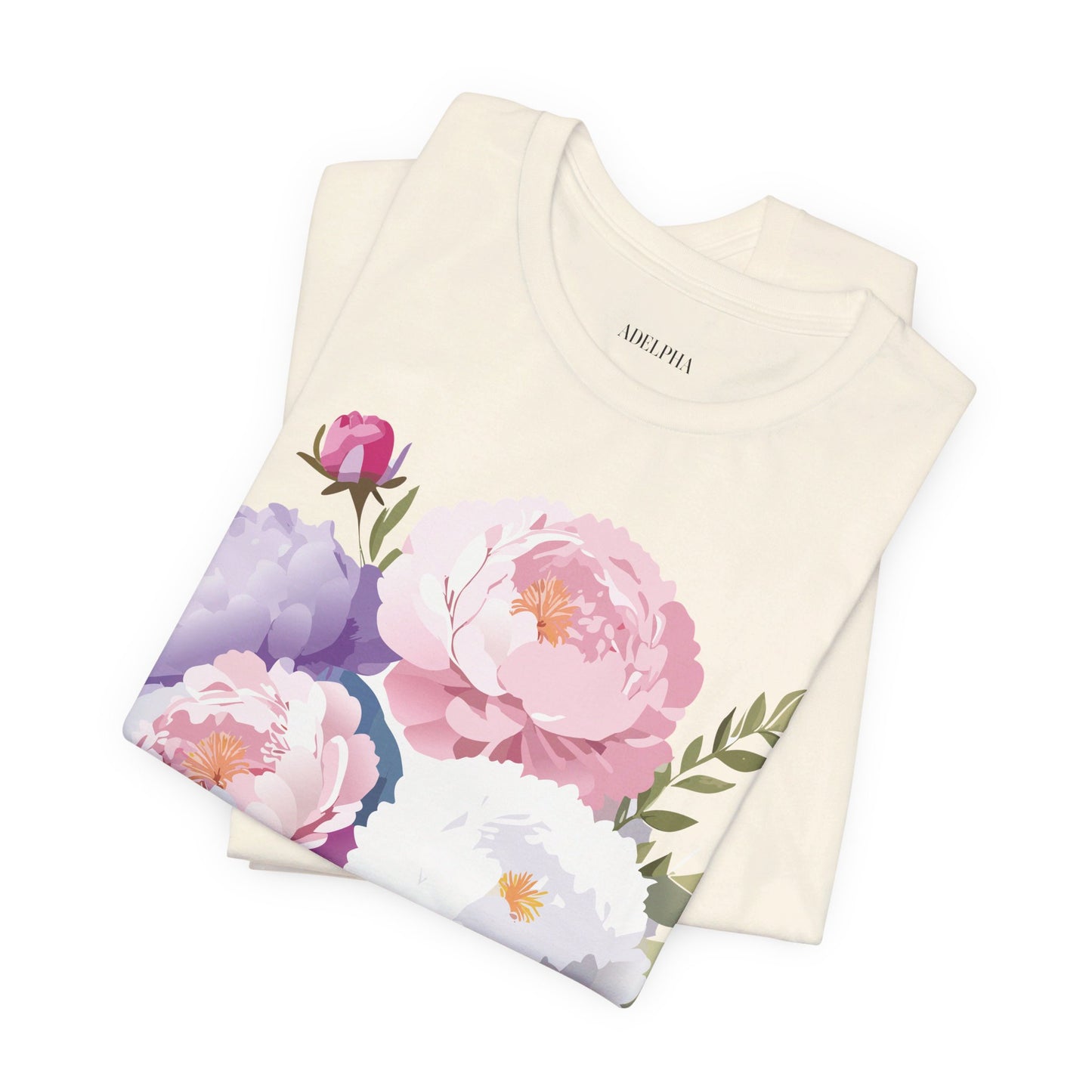 Natural Cotton Tee Shirt with Flowers