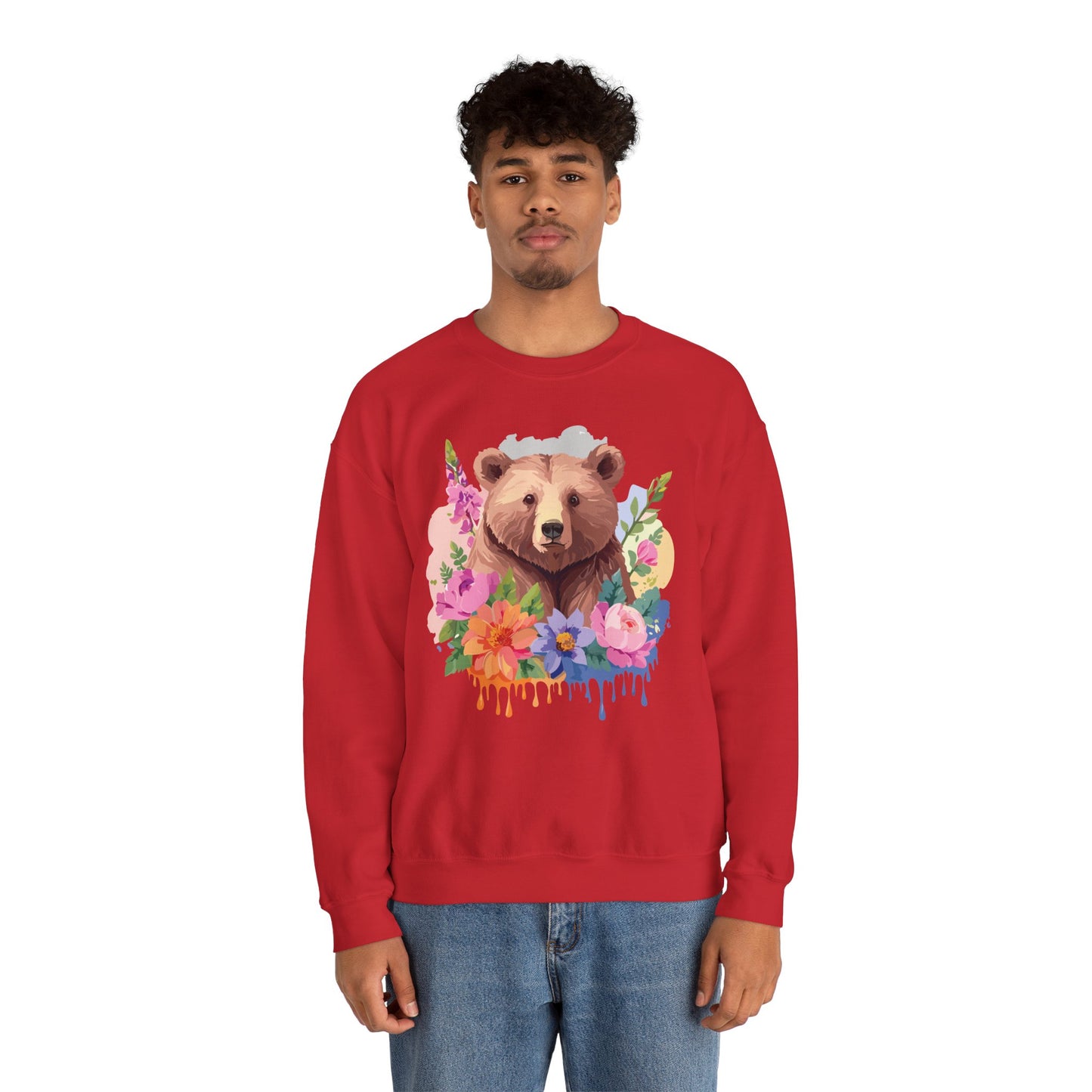 Unisex Floral Bear Sweatshirt, Animals Sweatshirt, Floral Sweatshirt, Art Design Sweatshirt