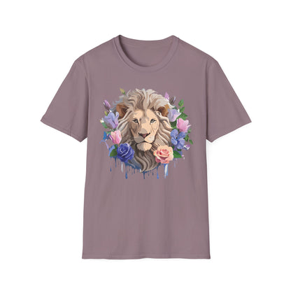Unisex Floral Lion Tee Shirt Softstyle Gildan 64000 100 Percent Cotton