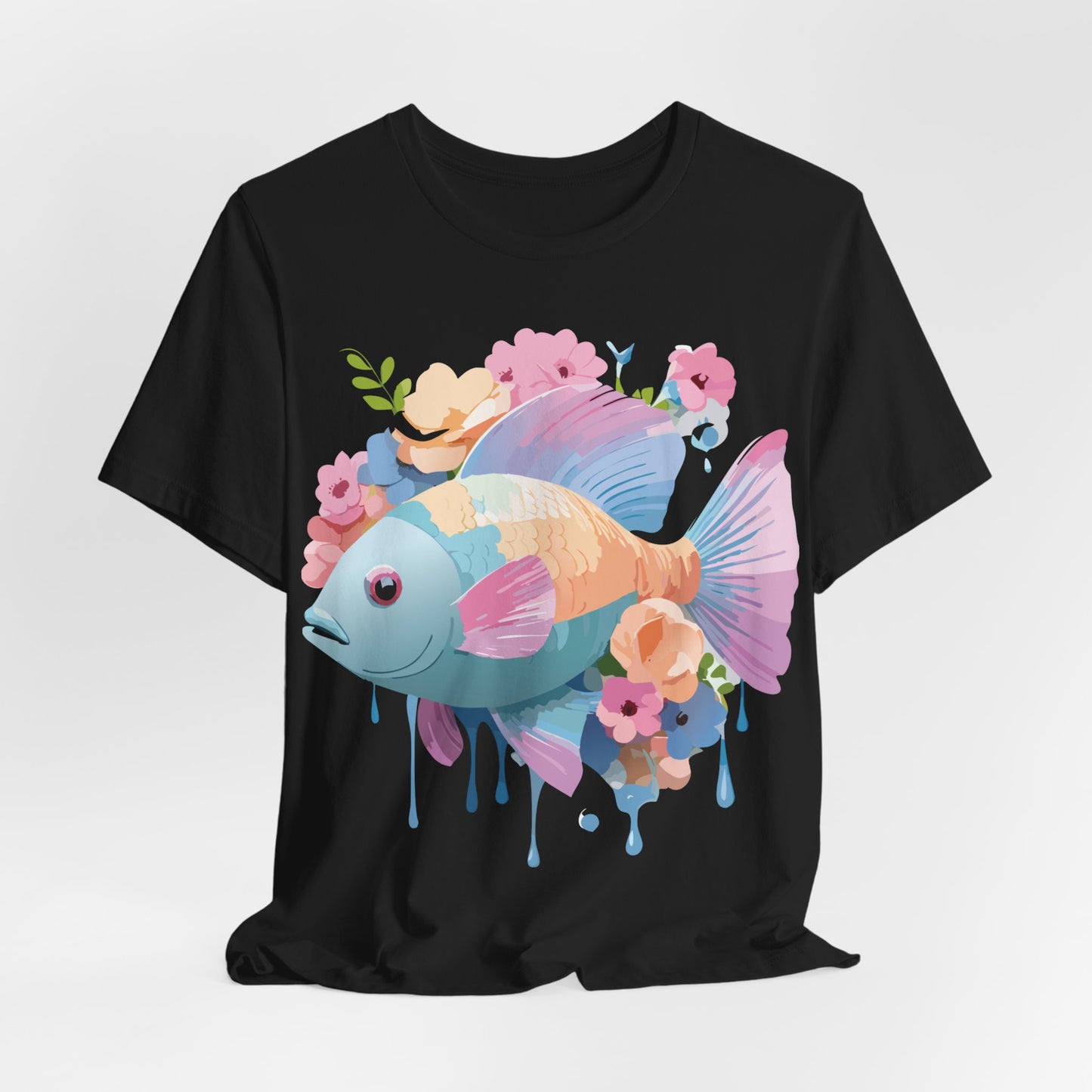 Natural Cotton Tee Shirt with Fish