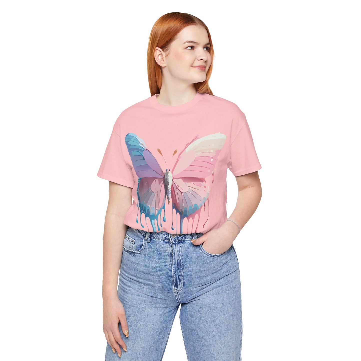 Natural Cotton Tee Shirt with Butterfly