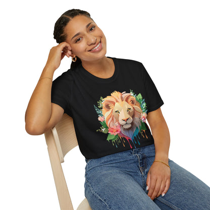 Gildan Unisex Lion Shirt Floral Lion Tee Animal Print Softstyle Tee