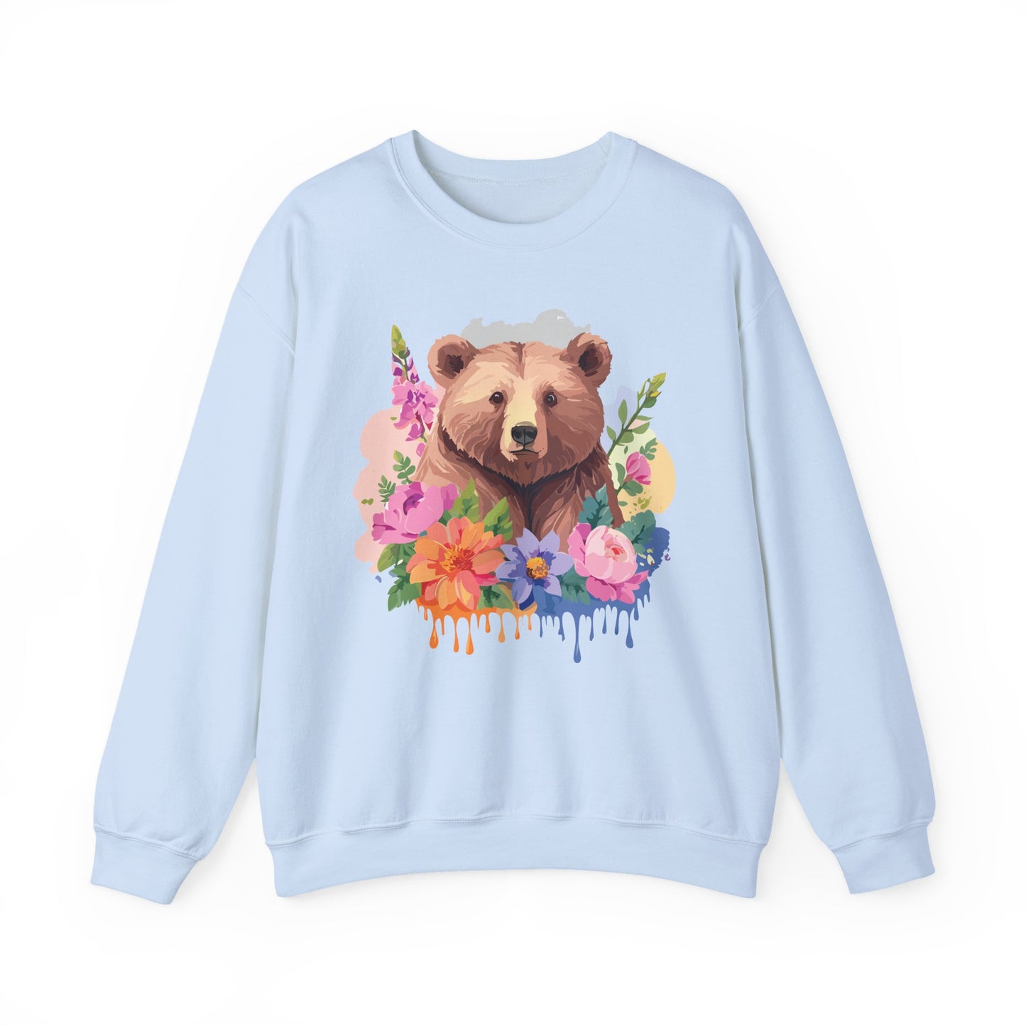 Unisex Floral Bear Sweatshirt, Animals Sweatshirt, Floral Sweatshirt, Art Design Sweatshirt