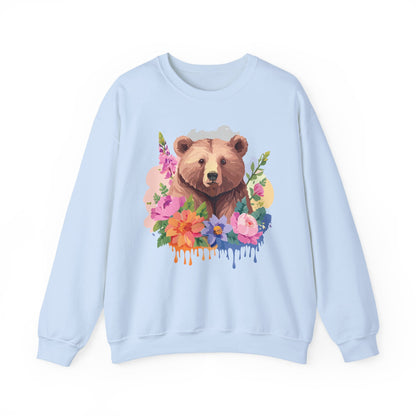 Unisex Floral Bear Sweatshirt With Art Design Animals Print Graphic