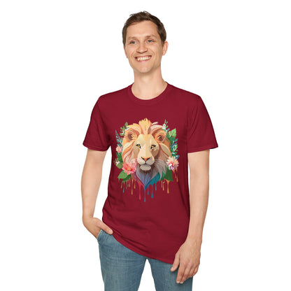 Gildan Unisex Lion Shirt Floral Lion Tee Animal Print Softstyle Tee
