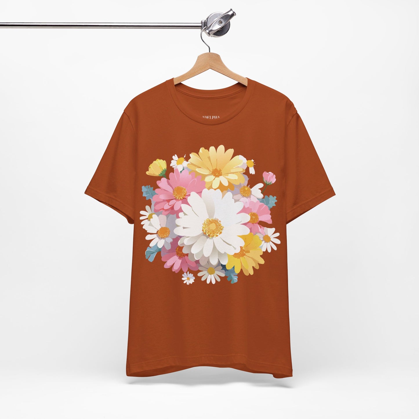 Natural Cotton Tee Shirt with Flowers