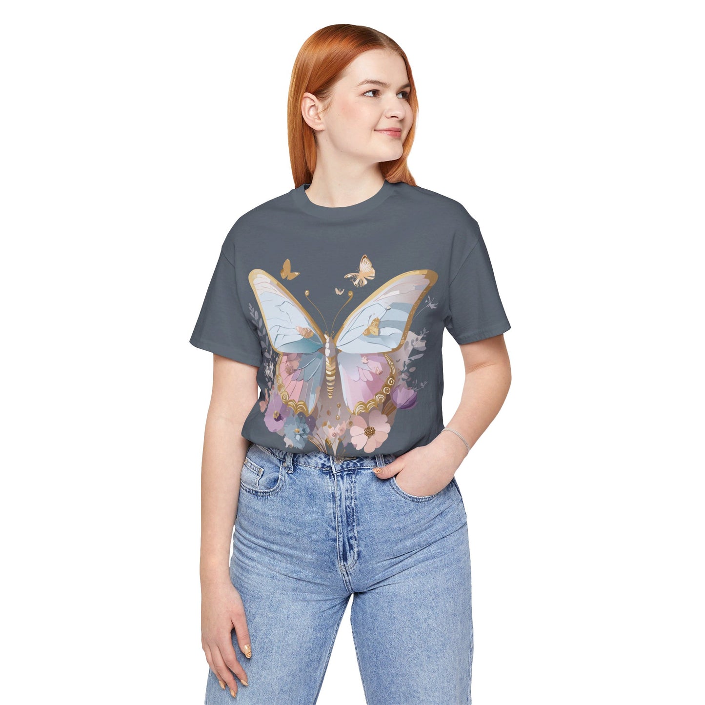 Natural Cotton Tee Shirt with Butterfly