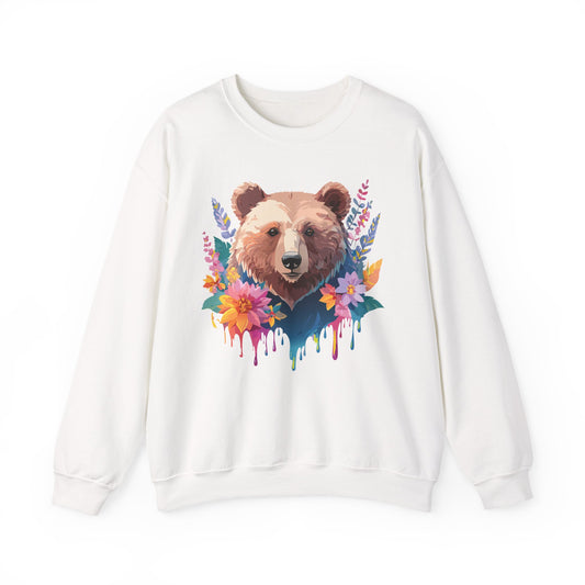 Unisex Floral Bear Sweatshirt, Animals Sweatshirt, Floral Sweatshirt, Art Design Sweatshirt