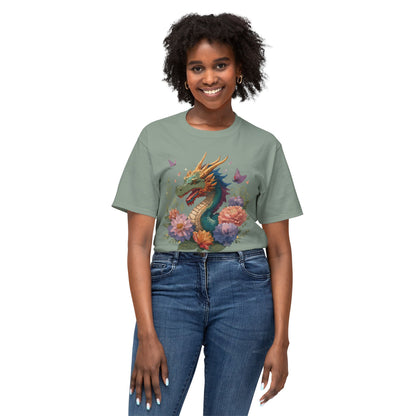 Dragon Art Tee Unisex Vintage Floral Tee Full Color Print HD Cotton