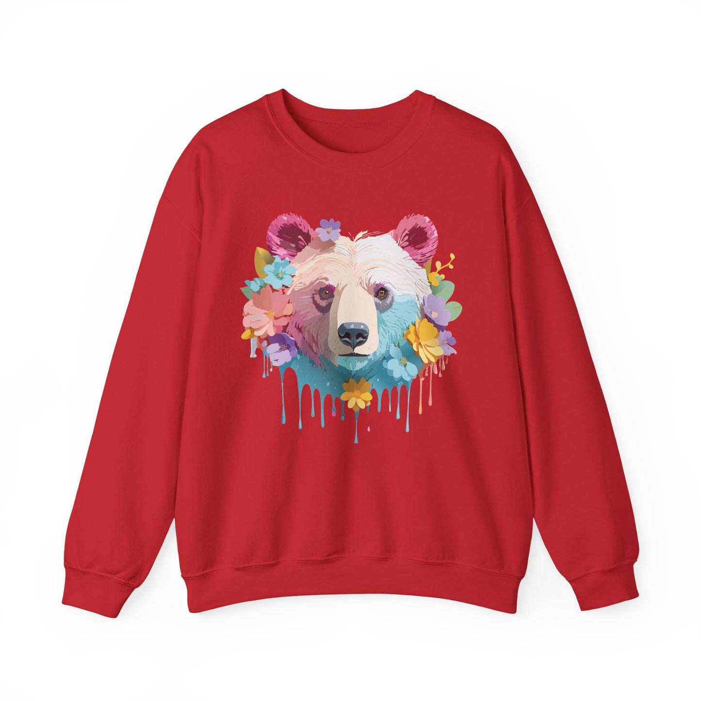 Unisex Floral Bear Sweatshirt, Animals Sweatshirt, Floral Sweatshirt, Art Design Sweatshirt