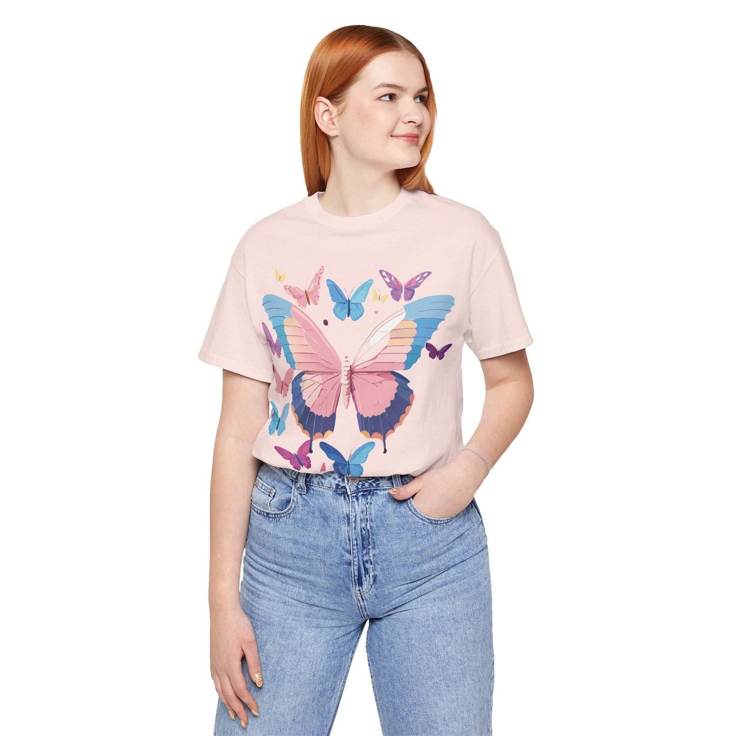 Natural Cotton Tee Shirt with Butterfly