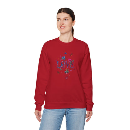 Unisex Floral Love Sweatshirt, Love Floral Sweatshirt, Floral Butterfly Sweatshirt, 50/50 Cotton-Poly Valentine's Day Sweatshirt 03