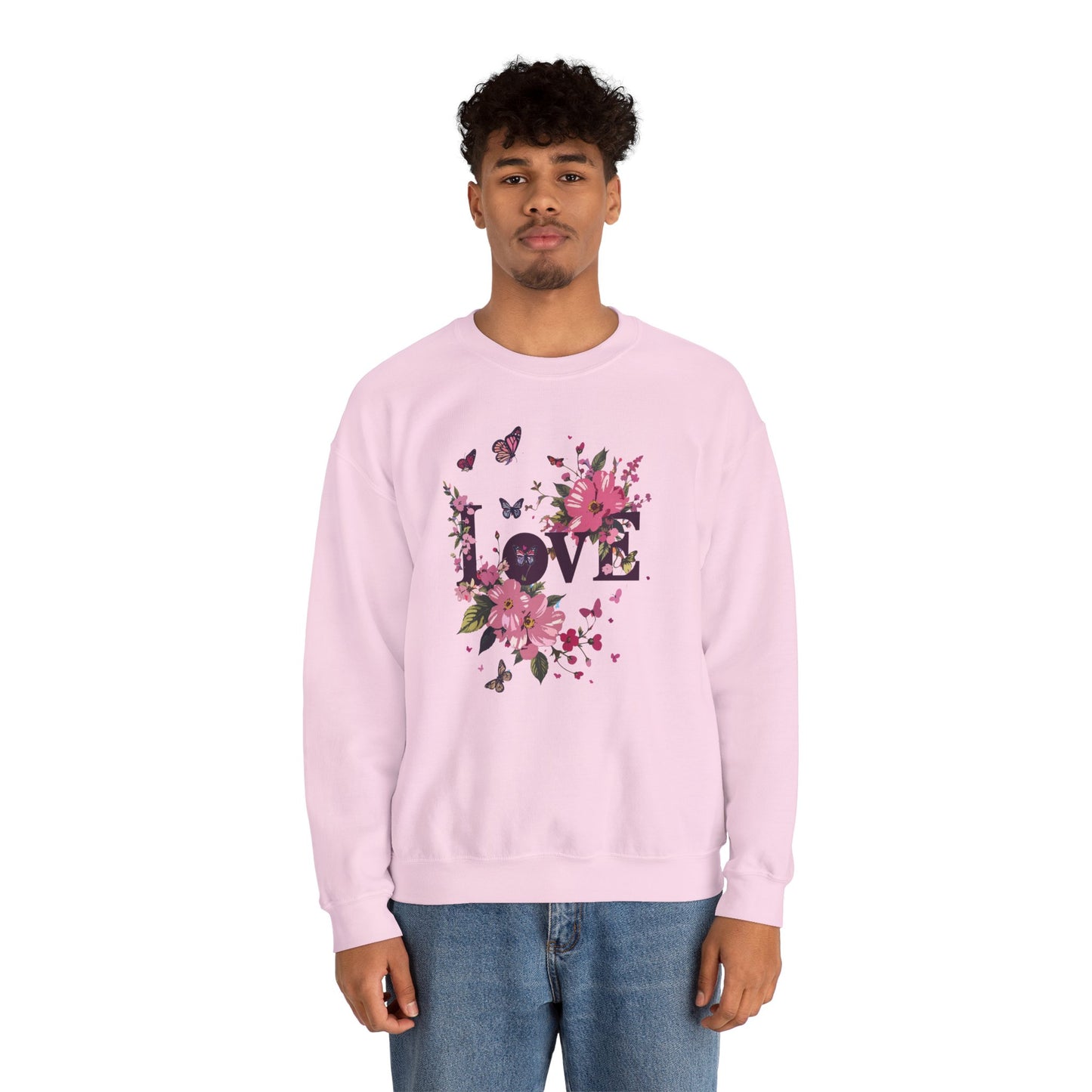 Unisex Floral Love Sweatshirt Fifty Fifty Cotton Poly Valentines Day Gift