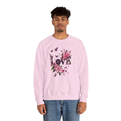 Unisex Floral Love Sweatshirt Fifty Fifty Cotton Poly Valentines Day Gift