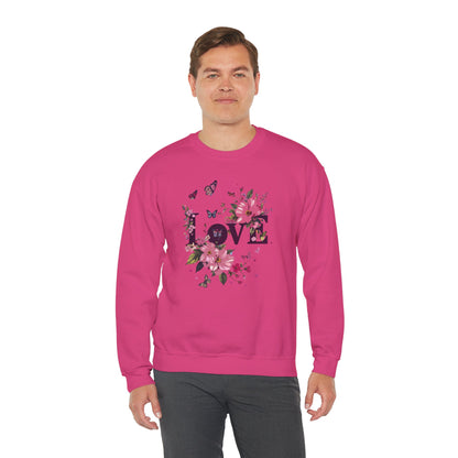 Unisex Floral Love Sweatshirt Fifty Fifty Cotton Poly Valentines Day Gift