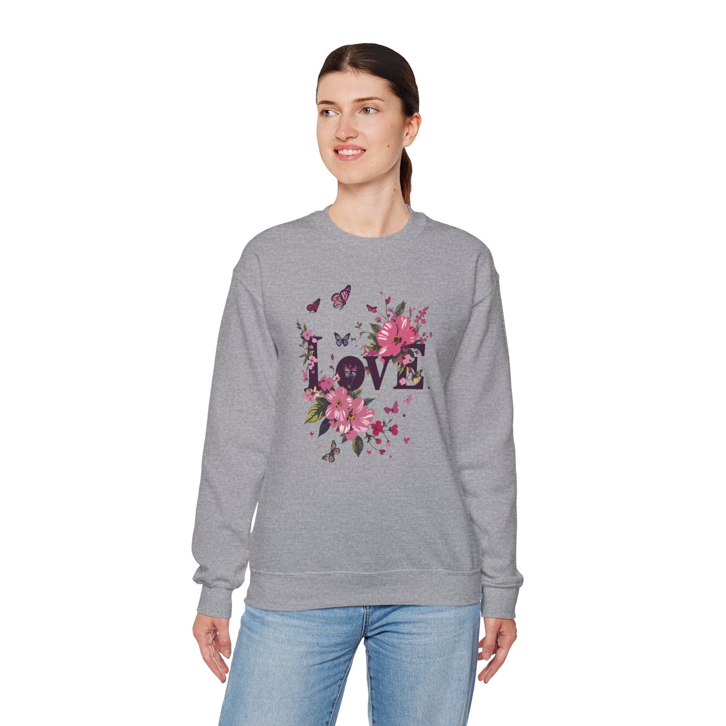 Unisex Floral Love Sweatshirt Fifty Fifty Cotton Poly Valentines Day Gift